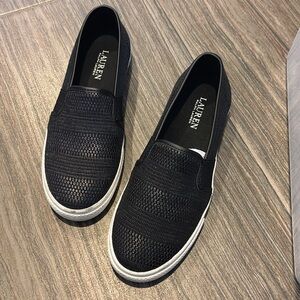 Ralph Lauren. Black Textured Leather Slip-On